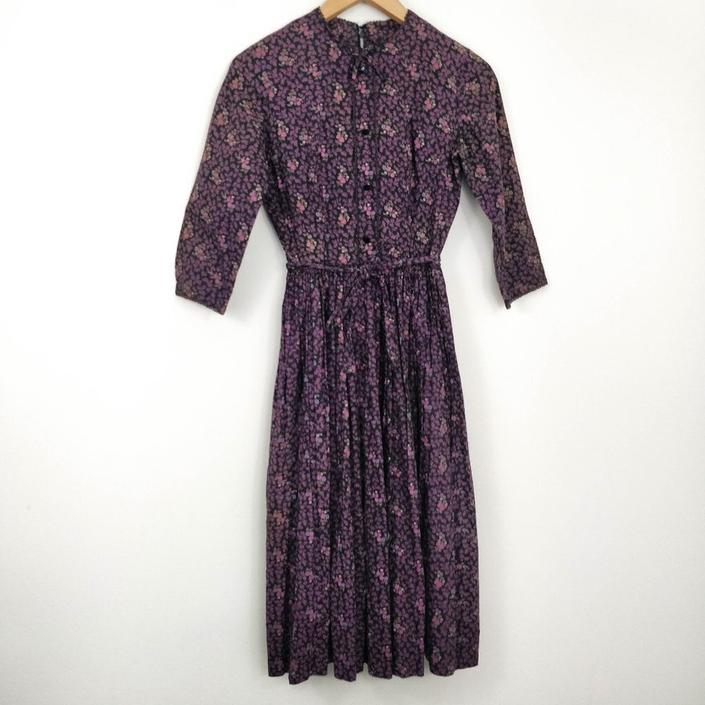 Vintage 70s Carol Rodgers Belted Purple Floral Midi Shirtdress XS